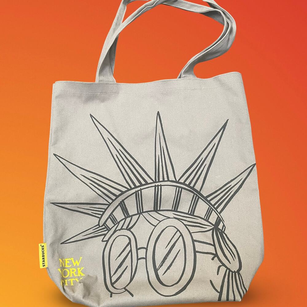 Starbucks New York City Canvas Tote Bag Statue of Liberty Sunglasses Yellow Logo